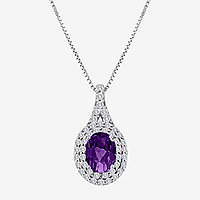 Genuine Amethyst and Lab-Created White Sapphire Sterling Silver Halo Pendant Necklace