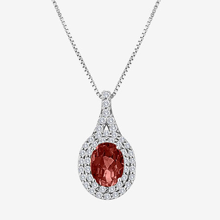 Gemstone & Lab-Created White Sapphire Sterling Silver Halo Pendant Necklace, One Size, Garnet