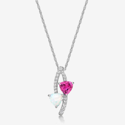Lab-Created Opal and Pink & White Lab-Created Sapphire Sterling Silver Pendant Necklace