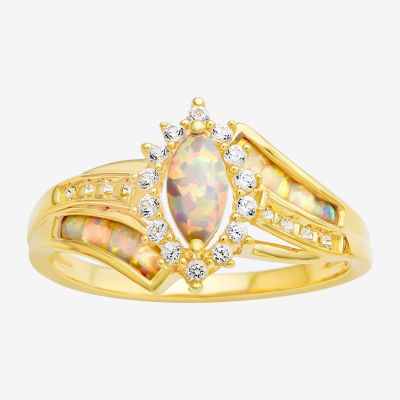 Womens Lab-Created Opal & Lab-Created White Sapphire 14K Gold Over Silver Cocktail Ring