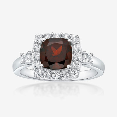 Genuine Garnet & Lab-Created White Sapphire Sterling Silver Cocktail Ring