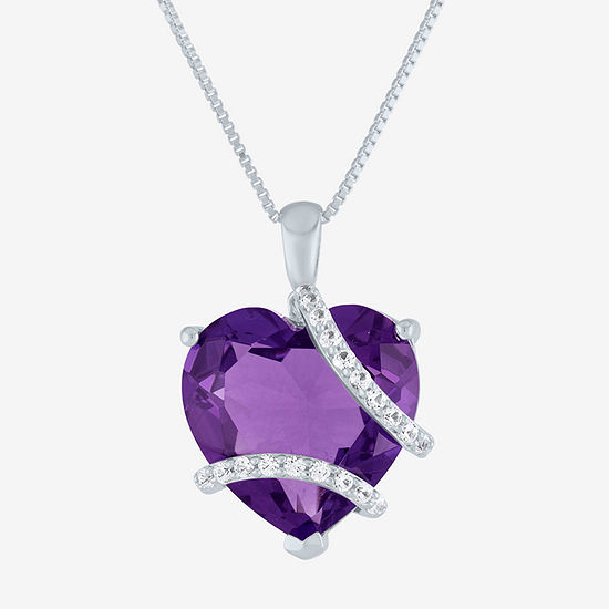 Womens Lab Created Purple Amethyst Sterling Silver Heart Pendant Necklace