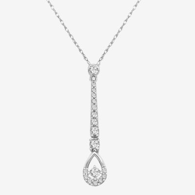 Linear Womens 1/4 CT. T.W. Mined White Diamond 10K White Gold Y Necklace