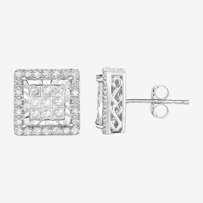 TruMiracle® 1 CT. T.W. Princess White Genuine Diamond 10K Gold Stud Earrings