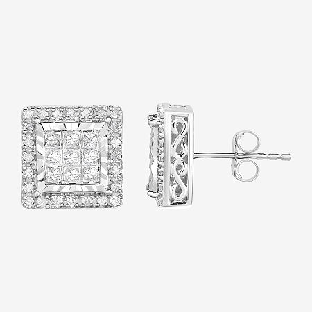 TruMiracle 1 CT. T.W. Princess White Natural Diamond 10K Gold Stud Earrings, One Size, White -  27121270018