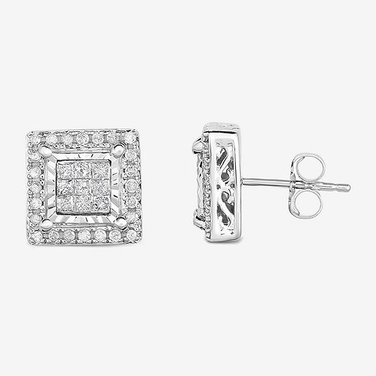 TruMiracle® 1/2 CT. T.W. Princess Mined White Diamond 10K Gold Stud Earrings