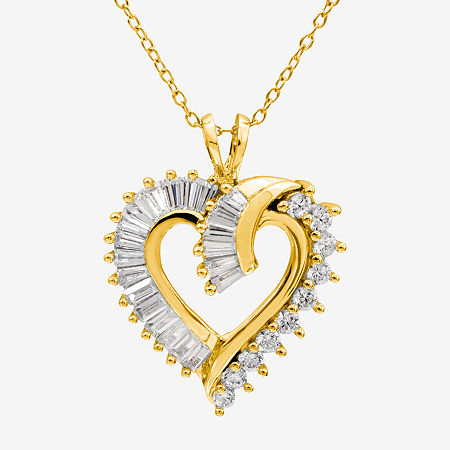 DiamonArt Womens White Cubic Zirconia 14K Gold Over Silver Heart Pendant Necklace, One Size