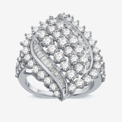 Womens 3 CT. T.W. Mined White Diamond 10K White Gold Cluster Cocktail Ring