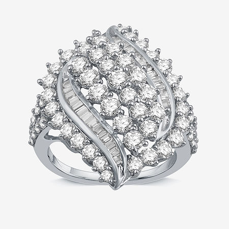 Womens 3 CT. T.W. Natural White Diamond 10K White Gold Cluster Cocktail Ring, 6, White