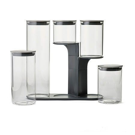 Joseph Joseph Podium Steel - Glass Storage Set With Ss Lids 5-pc. Canister, One Size, Stainless Steel