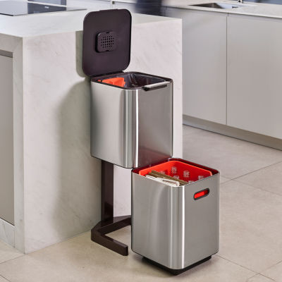 Joseph Joseph  Totem Compact 40-Litre - Stainless Steel Waste And Recycling Bins Trash Can