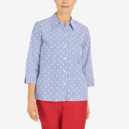  Alfred Dunner Land Of The Free Womens 3/4 Sleeve Button-Down Shirt