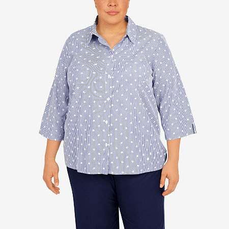  Alfred Dunner Plus Land Of The Free Womens 3/4 Sleeve Button-Down Shirt