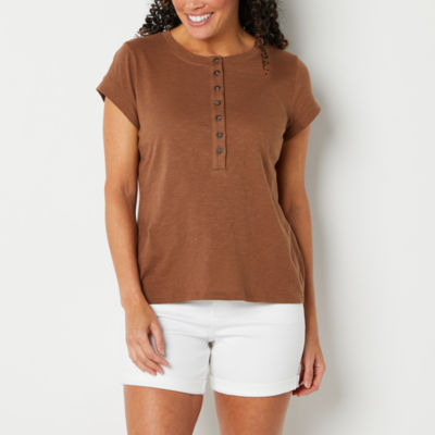 a.n.a Womens Henley Neck Short Sleeve Shirt