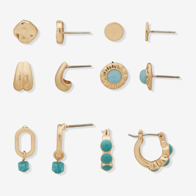 a.n.a Gold Tone Womens 6 Pair Earring Set