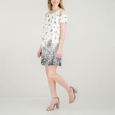 Robbie Bee Short Sleeve Cold-Shoulder Lace Shift Dress