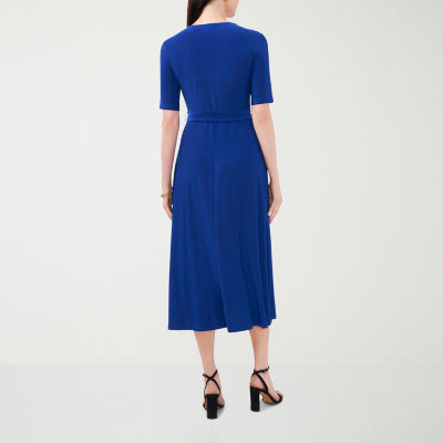 MSK Womens Short Sleeve Midi Fit + Flare Dress