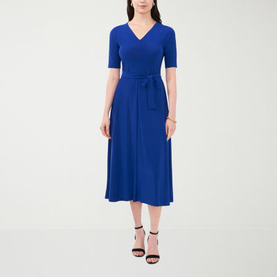 MSK Womens Short Sleeve Midi Fit + Flare Dress