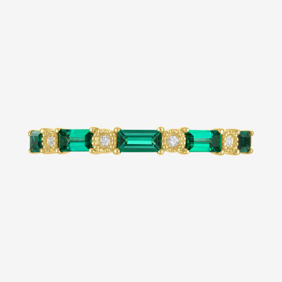 Diamond Accent Lab Created Green Emerald 10K Gold Wedding Band