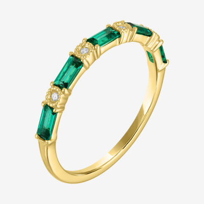 Diamond Accent Lab Created Green Emerald 10K Gold Wedding Band