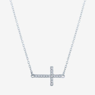 (G-H / Si2-I1) Womens 1/10 CT. T.W. Lab Grown White Diamond Sterling Silver Cross Pendant Necklace