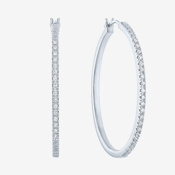 Sterling Silver Black Diamond 40mm Hoop Earrings Sterling Silver Black Diamond 40mm Hoop Earrings