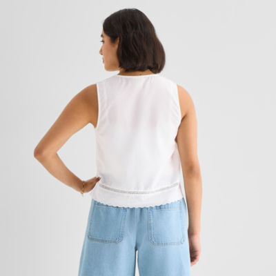 a.n.a Womens V Neck Sleeveless Embroidered Vest