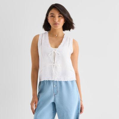 a.n.a Womens V Neck Sleeveless Embroidered Vest
