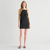 scoop neck linen dress linen sloped shoulder wide a-line short sleeve scoop neck dress