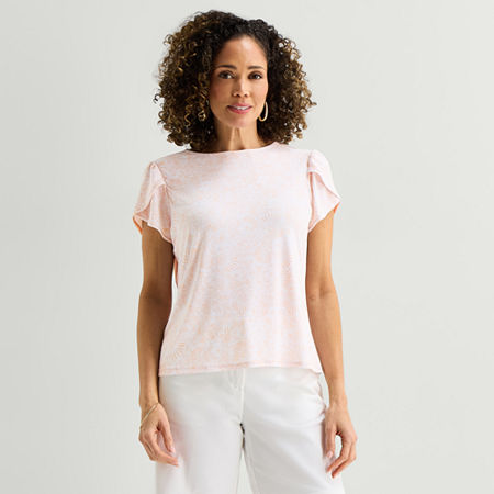 Liz Claiborne Womens Tall Boat Neck Short Sleeve Blouse