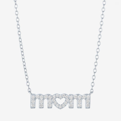 Yes, Please! Womens Lab Created White Sapphire Pure Silver Over Brass 16 Inch Pendant Necklace