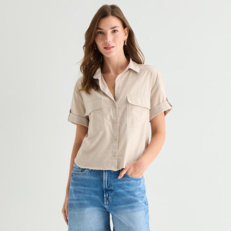 a.n.a Womens Short Sleeve Blouse, X-large, Beige
