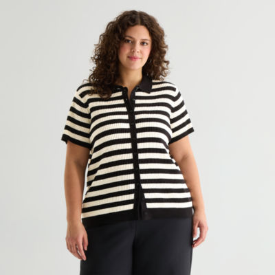 a.n.a Plus Womens Short Sleeve Polo Sweater