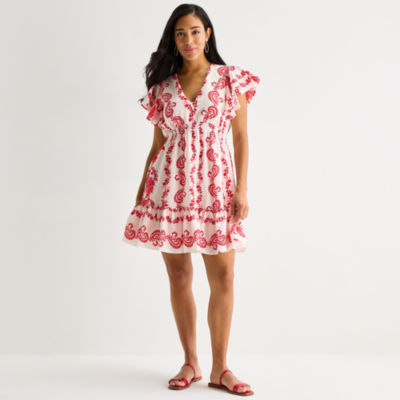 Danny & Nicole Womens Short Sleeve Paisley Fit + Flare Dress