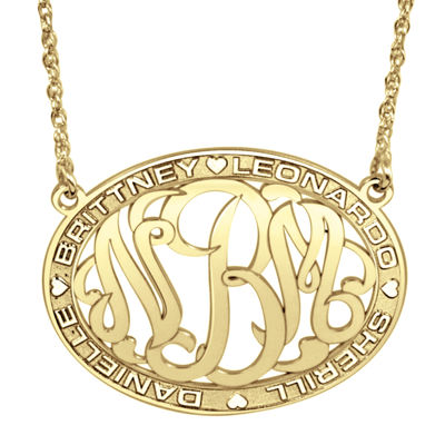 Personalized 14K Gold Over Sterling Silver Family Name and Monogram Necklace