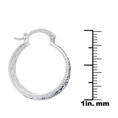 Silver Reflections Womens 25mm Round Hoop Earrings