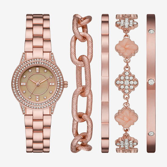 Mixit Ladies Sets Womens Crystal Accent Rose Goldtone 5-pc. Watch Boxed Set Fmdjset329
