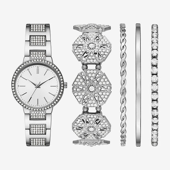 Mixit Ladies Sets Womens Crystal Accent Silver Tone 5-pc. Watch Boxed Set Fmdjset335