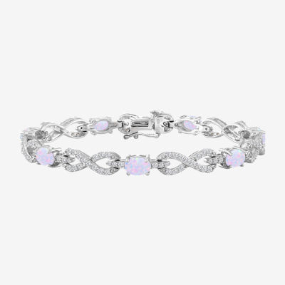 Lab Created White Opal Sterling Silver Infinity Oval 7.5 Inch Tennis Bracelet