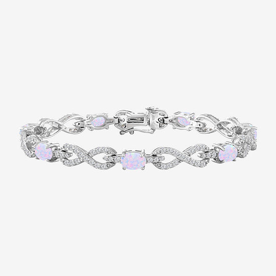 Lab Created White Opal Sterling Silver Infinity Oval 7.5 Inch Tennis Bracelet