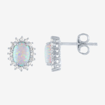 Lab Created White Opal Sterling Silver 10.4mm Stud Earrings