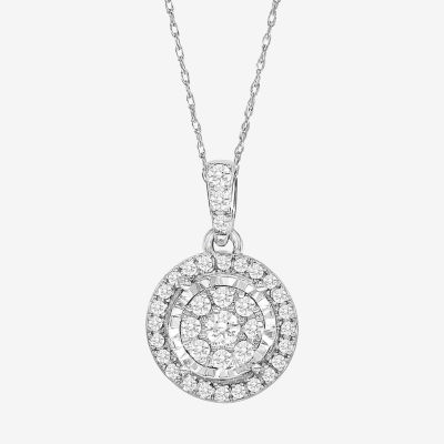 Tru Miracle Womens 1/4 CT. T.W. Genuine White Diamond 10K Gold Round Pendant Necklace