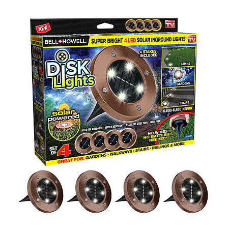 Bell + Howell Solar Powered Outdoor Disk Lights With Auto On/Off Lighting And Weatherproof Rust-Free - 4 Pack, One Size, Brown