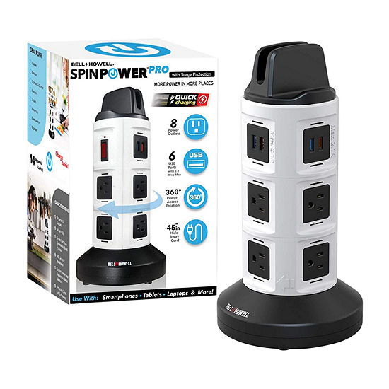 Bell + Howell Spin Power Pro Charging Station with Surge Protector and Power Strip - 8 Outlets and 6 USB Ports