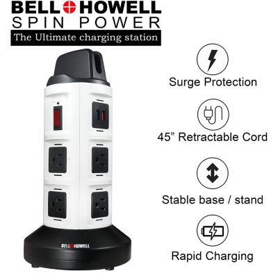 Bell + Howell Spin Power Pro Charging Station with Surge Protector and Power Strip - 8 Outlets and 6 USB Ports