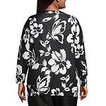 Alfred Dunner Portofino Womens Crew Neck Long Sleeve Floral Layered Sweaters Plus