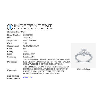 Signature By Modern Bride (H-I / I1) Womens 1 CT. T.W. Lab Grown White Diamond 10K Gold Round Side Stone Halo Engagement Ring