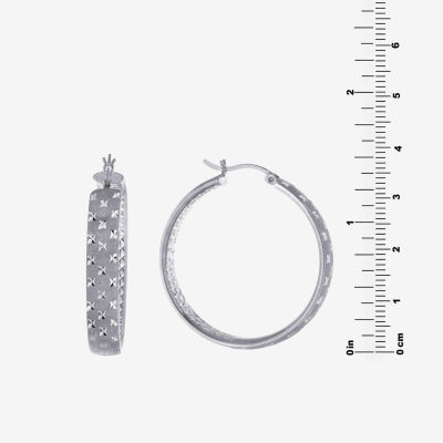 Diamond Cut Womens Sterling Silver 35.3mm Hoop Earrings