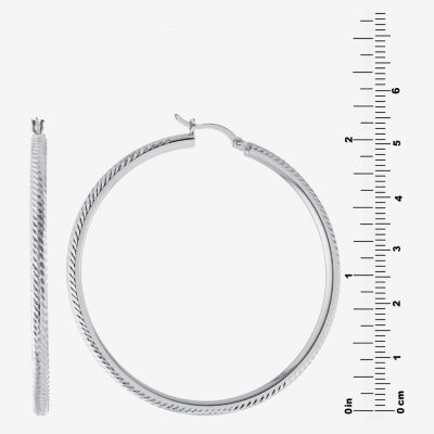 Diamond Cut Womens Sterling Silver 57mm Hoop Earrings