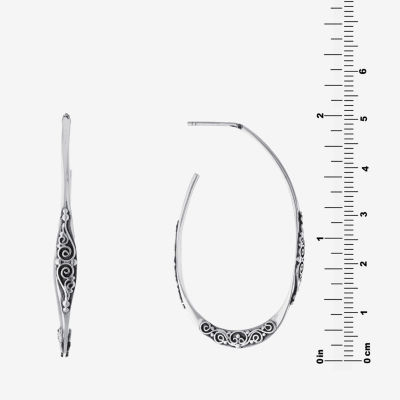 Bali Inspired Womens Sterling Silver 41.9mm Hoop Earrings